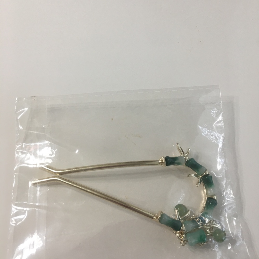 Bamboo double pin with dangle drop for hair accessories